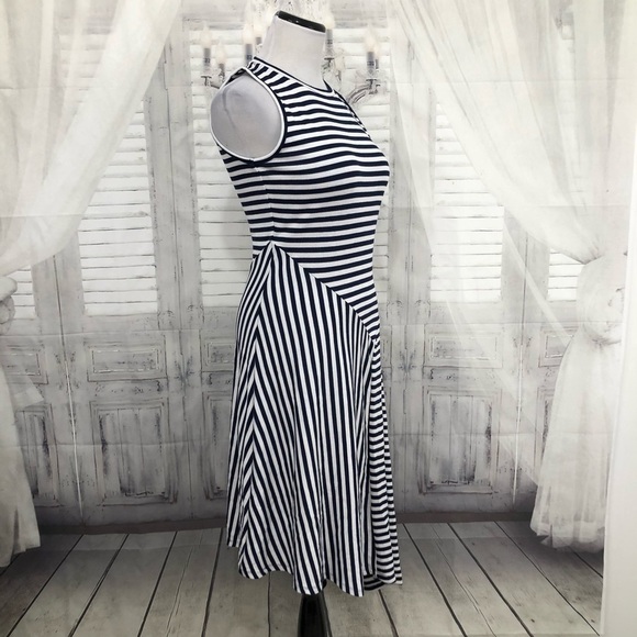 Michael Kors Small Dress Blue White Striped Asymmetrical Stretch Sleeveless NEW - Picture 6 of 8
